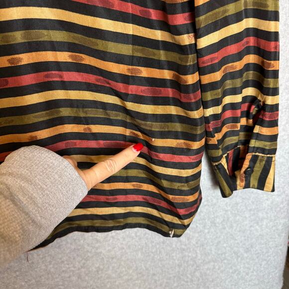 Vintage Stunt 100% Silk Blouse Women’s Large Striped 70s 80s Retro Flowy Hippie - Picture 11 of 12